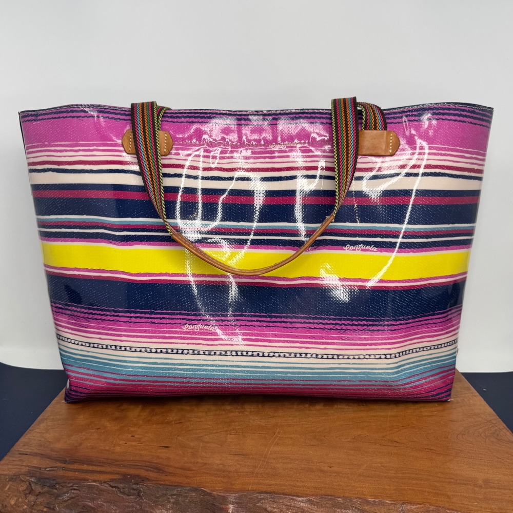 Consuela Thelma Big Breezy Tote Bag Striped Glossy Pink Blue Multi Large